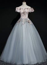 A-Line Off Shoulder Long Off Shoulder Party Dress, Tulle Sweet 16 Dress